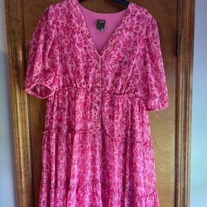 Taylor Pink Puff Sleeve V-Neck Sundress